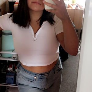 TopShop white zip top